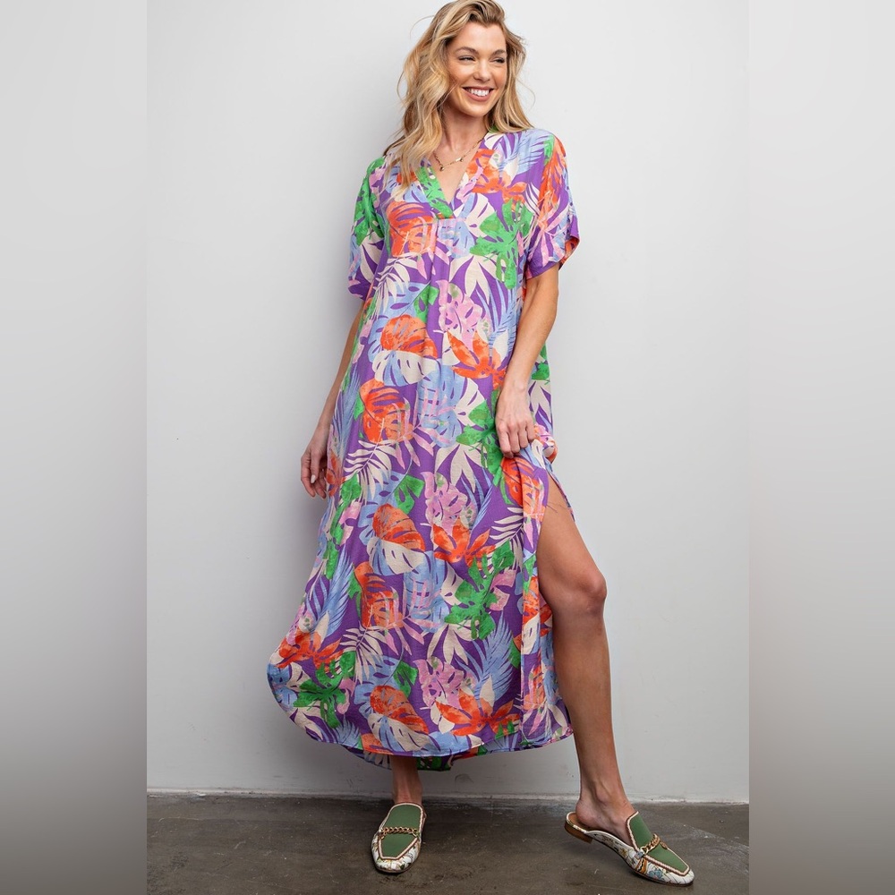 Easel Firm Closeout 🌸 Floral Purple Maxi Cover-Up Dress